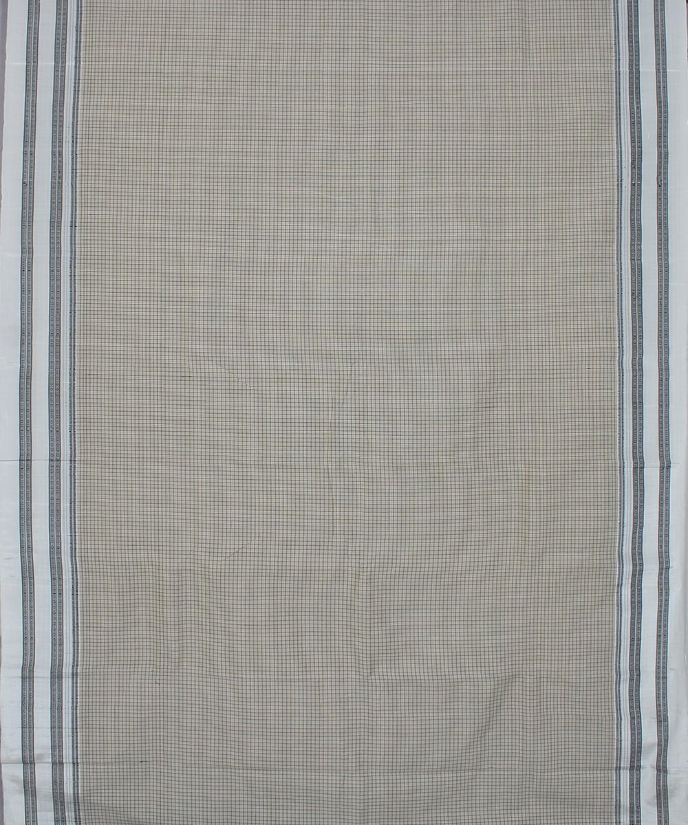 Cream black checks art silk and cotton handwoven gayathri ilkal saree
