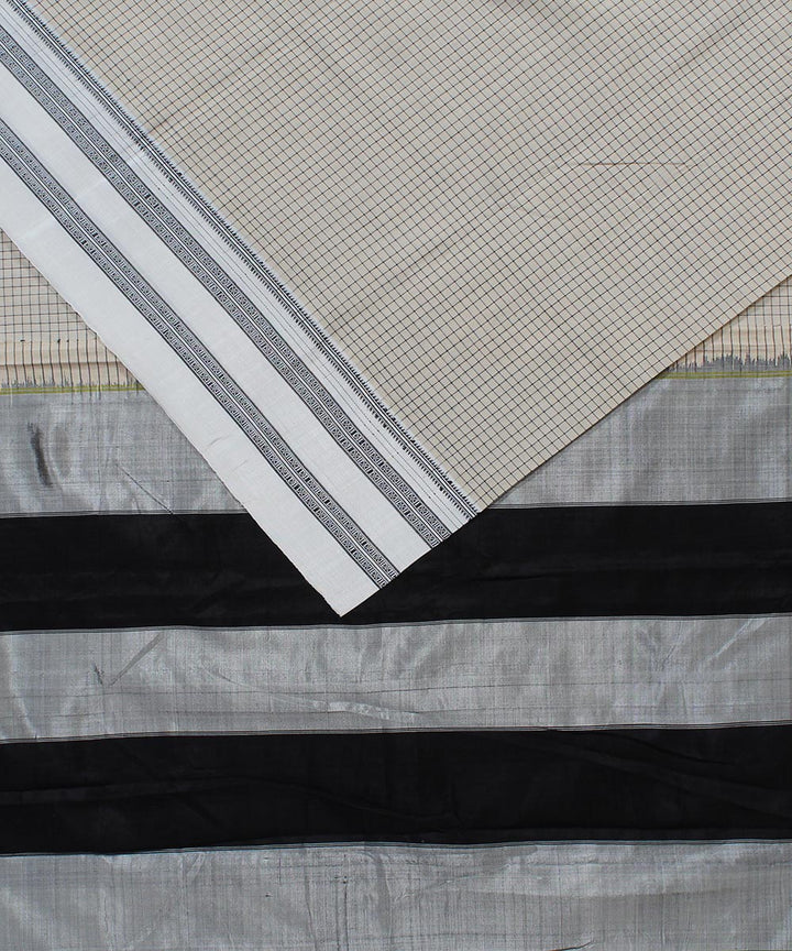 Cream black checks art silk and cotton handwoven gayathri ilkal saree