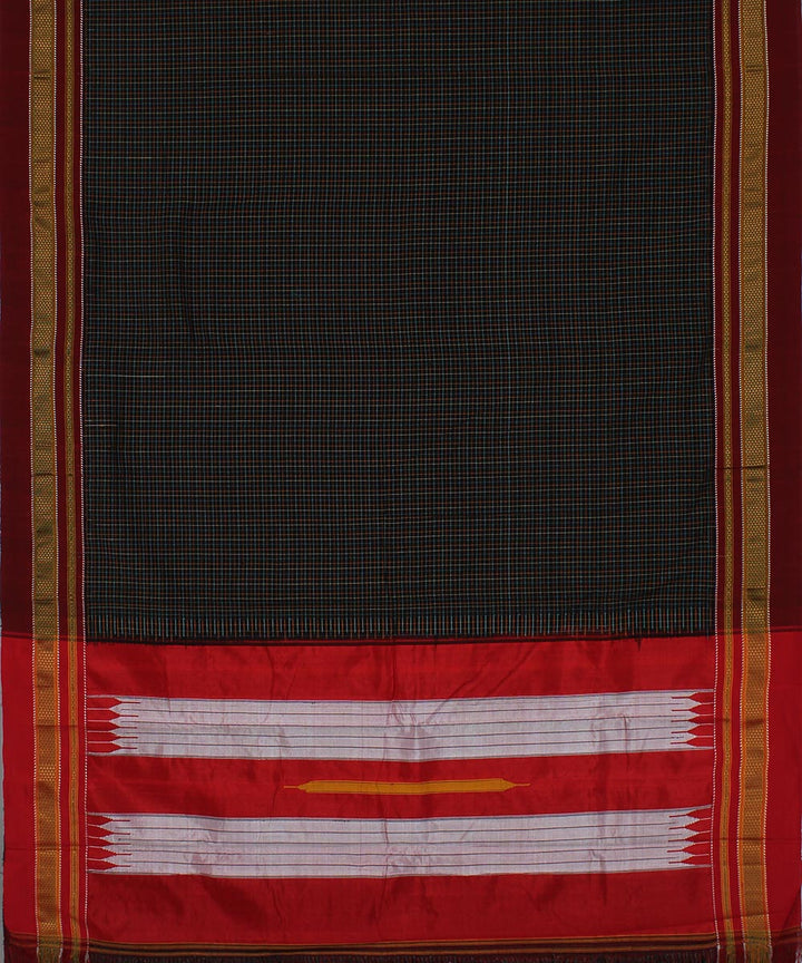 Black checks art silk and cotton handwoven chikki paras ilkal saree