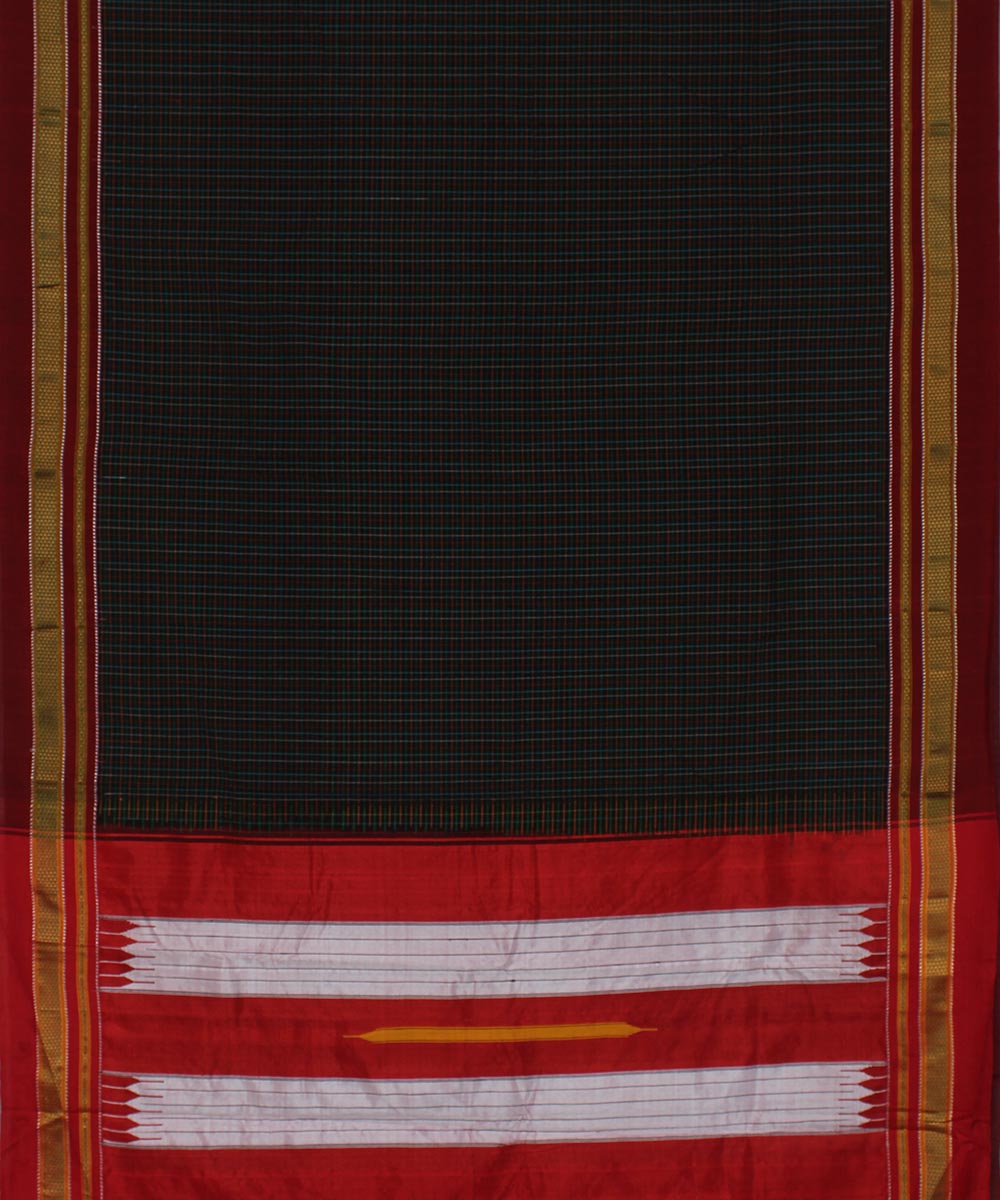 Black multi checks art silk handwoven chikki paras ilkal saree