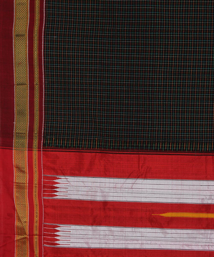 Black multi checks art silk handwoven chikki paras ilkal saree