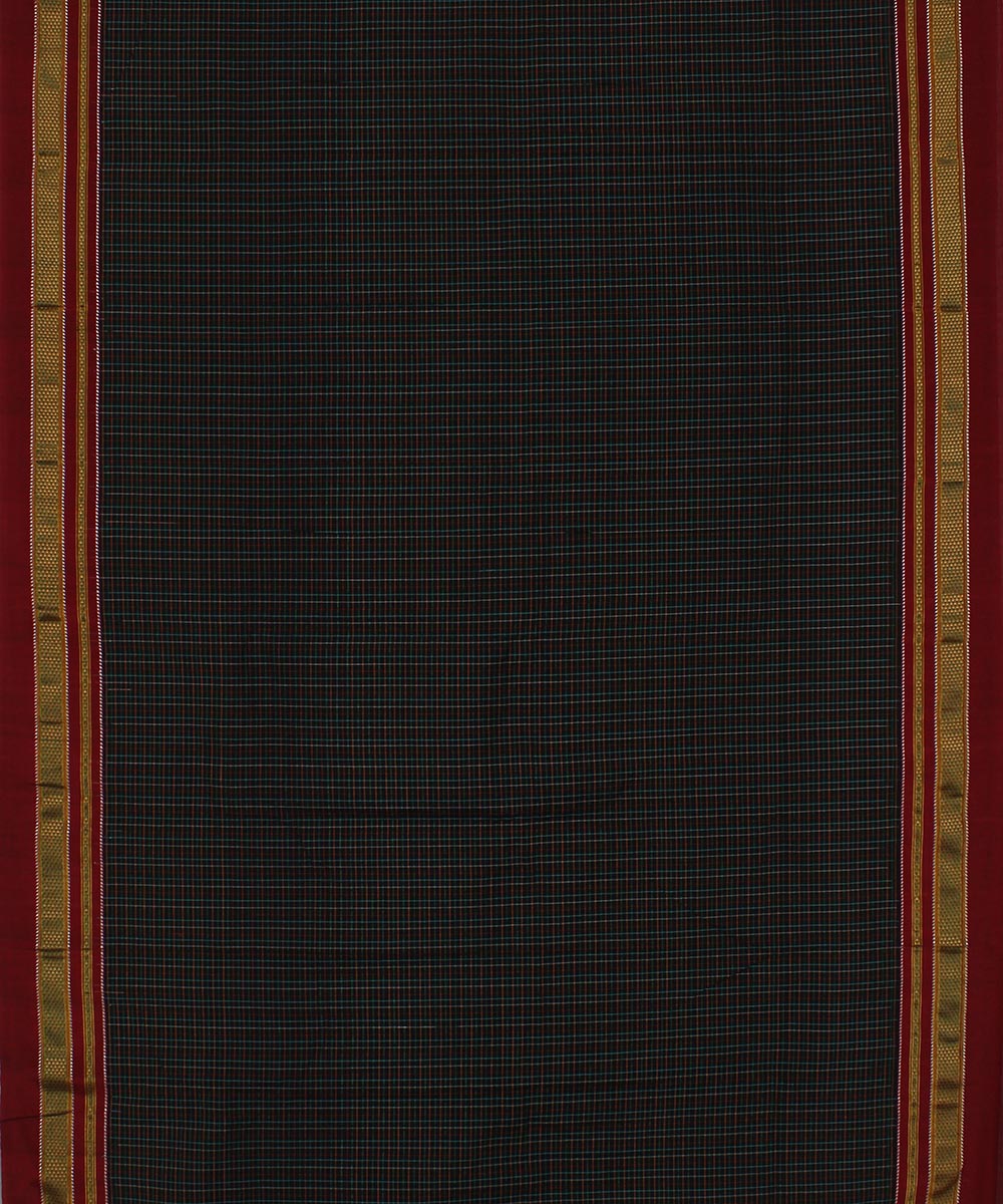 Black multi checks art silk handwoven chikki paras ilkal saree