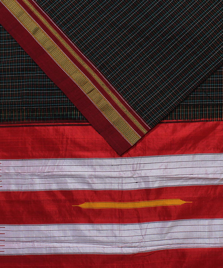 Black multi checks art silk handwoven chikki paras ilkal saree