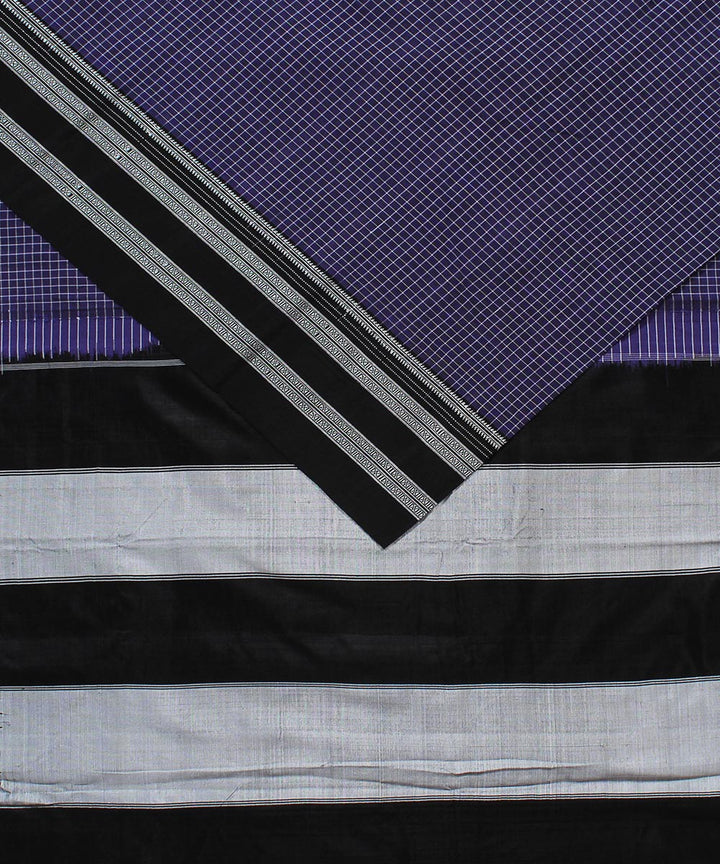 Violet white checks art silk and cotton handloom gayathri ilkal saree