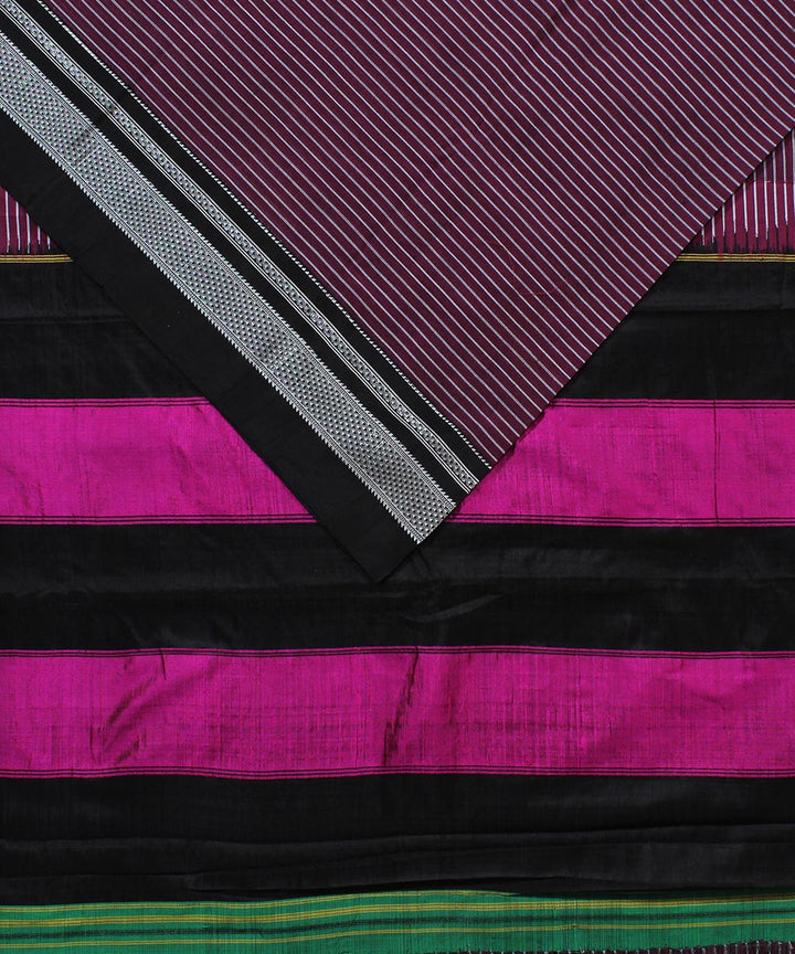 Mauve white stripes art silk cotton handwoven chikki paras ilkal saree
