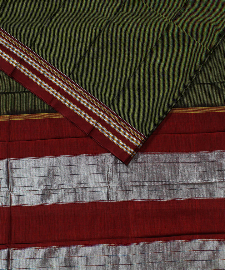 Lime green stripes art silk and cotton handwoven gayathri ilkal saree