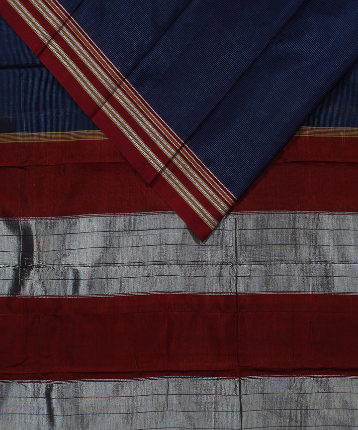 Blue black stripes art silk and cotton handwoven gayathri ilkal saree