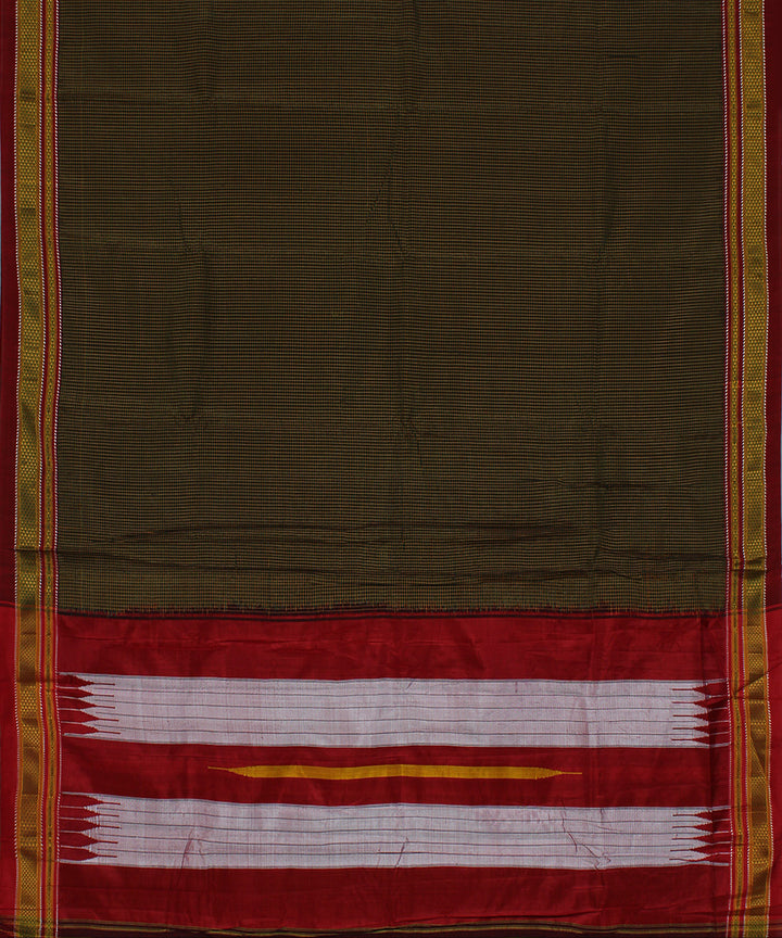 Black orange green checks art silk handwoven chikki paras ilkal saree