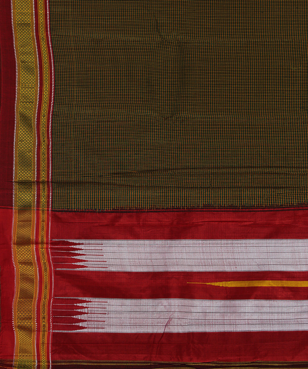 Black orange green checks art silk handwoven chikki paras ilkal saree