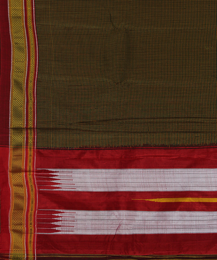 Black orange green checks art silk handwoven chikki paras ilkal saree