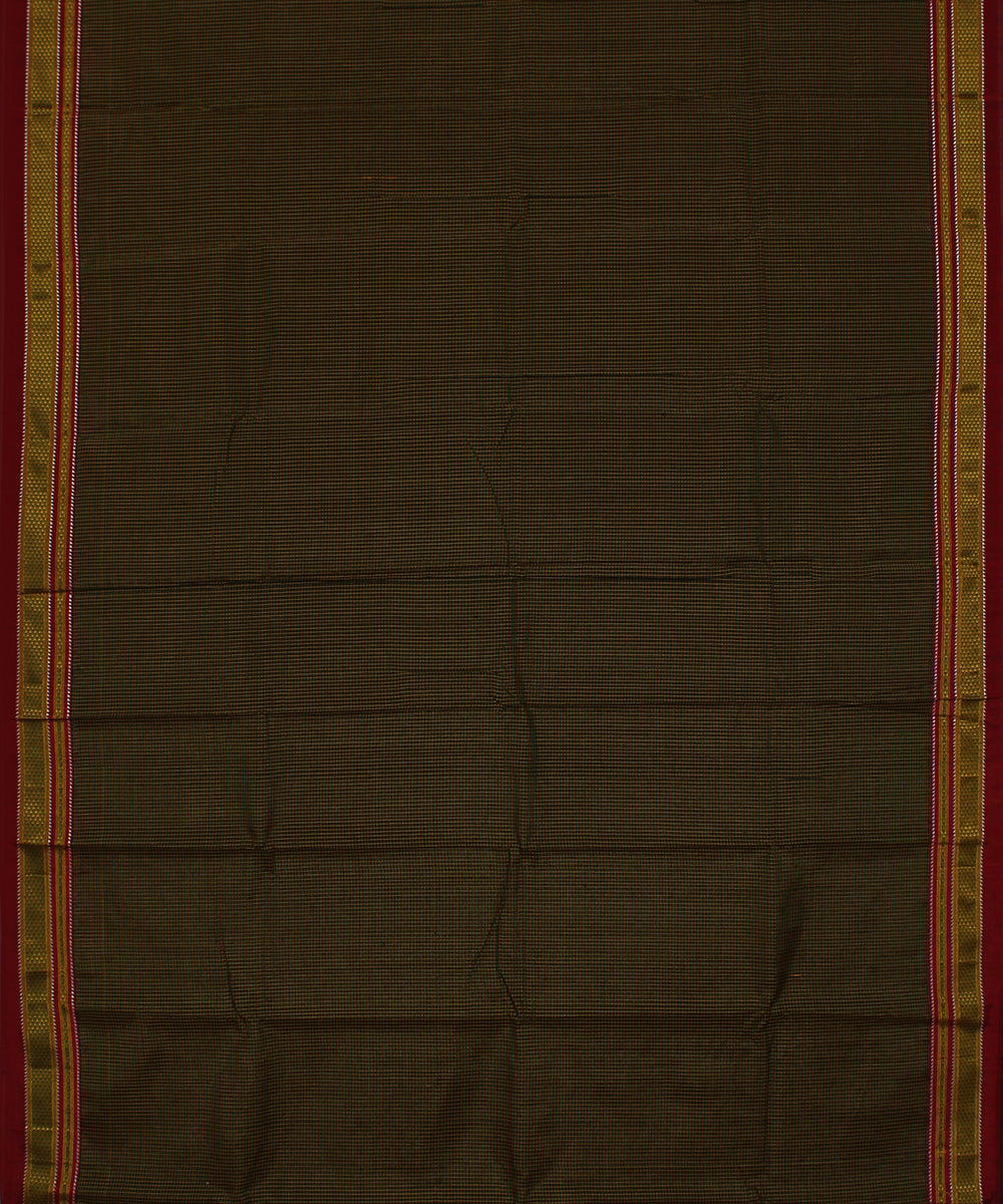 Black orange green checks art silk handwoven chikki paras ilkal saree