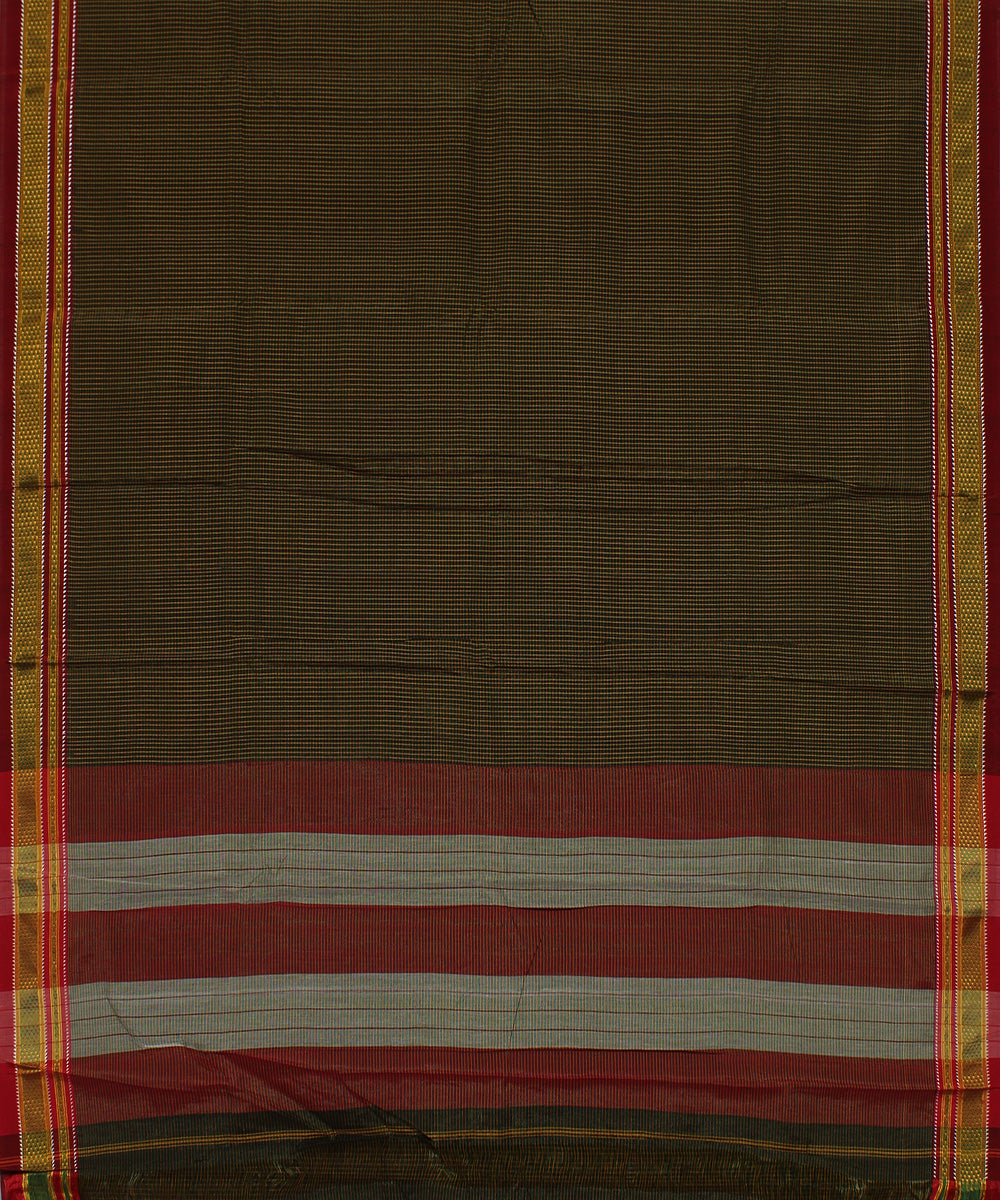 Black orange green checks art silk handwoven chikki paras ilkal saree