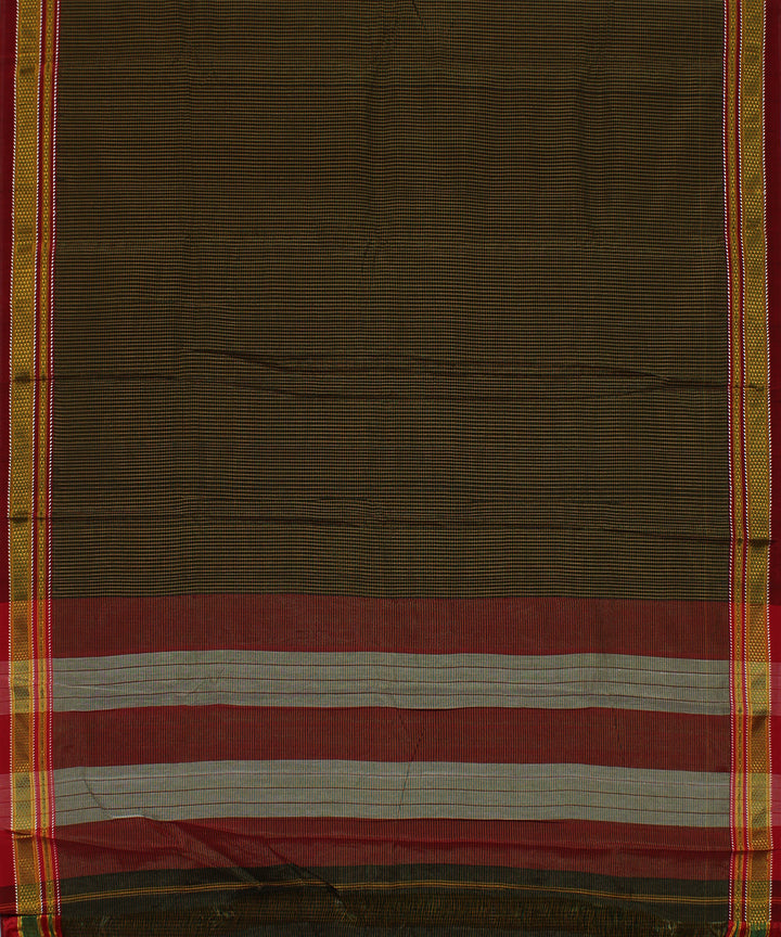 Black orange green checks art silk handwoven chikki paras ilkal saree