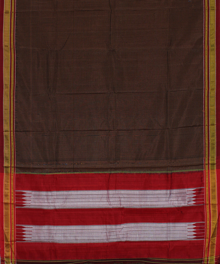 Black orange blue checks art silk handwoven chikki paras ilkal saree