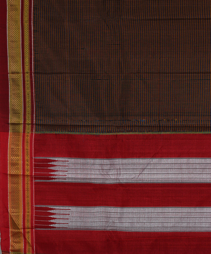 Black orange blue checks art silk handwoven chikki paras ilkal saree