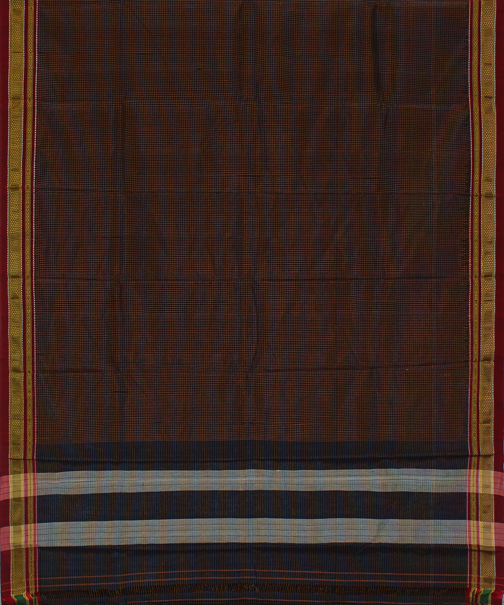 Black orange blue checks art silk handwoven chikki paras ilkal saree
