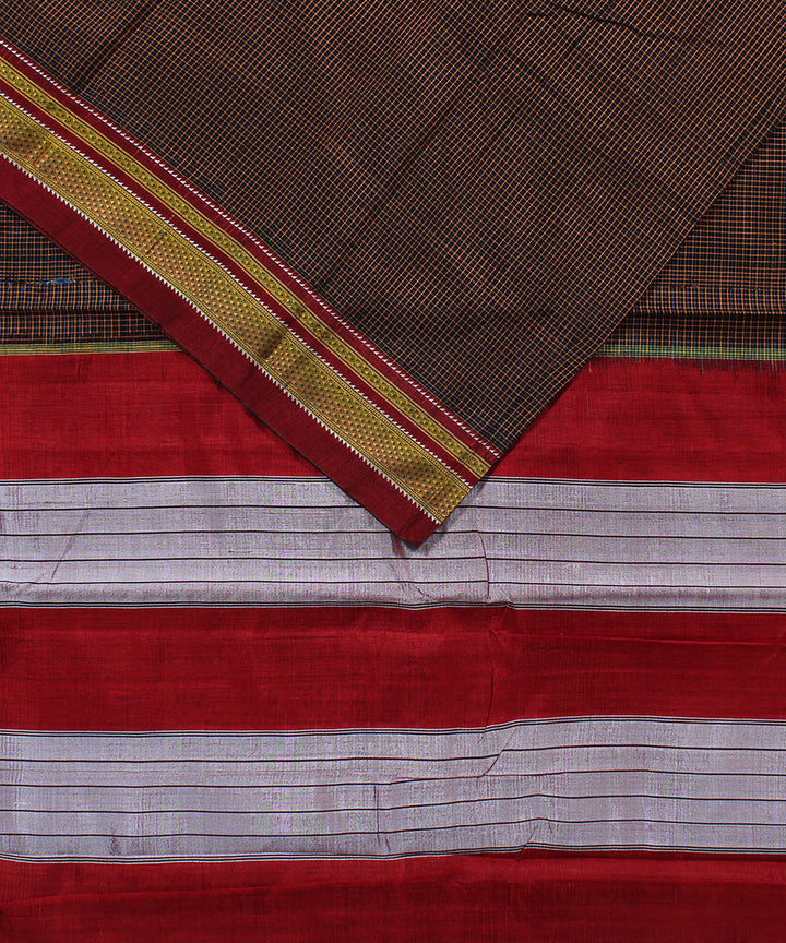 Black orange blue checks art silk handwoven chikki paras ilkal saree