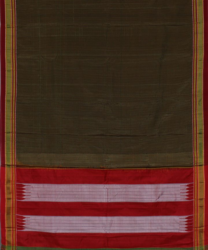 Black mustard green checks art silk handwoven chikki paras ilkal saree