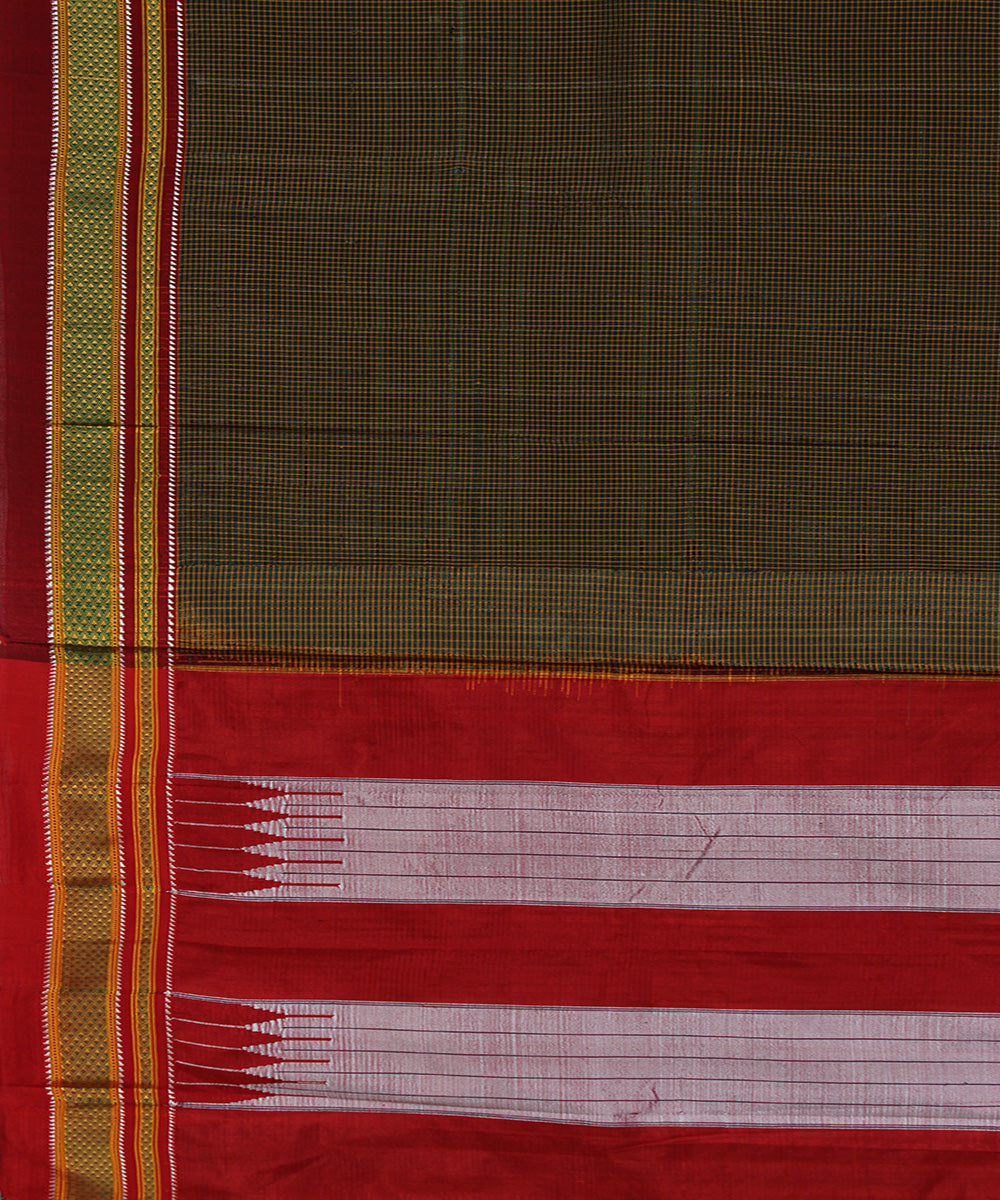 Black mustard green checks art silk handwoven chikki paras ilkal saree