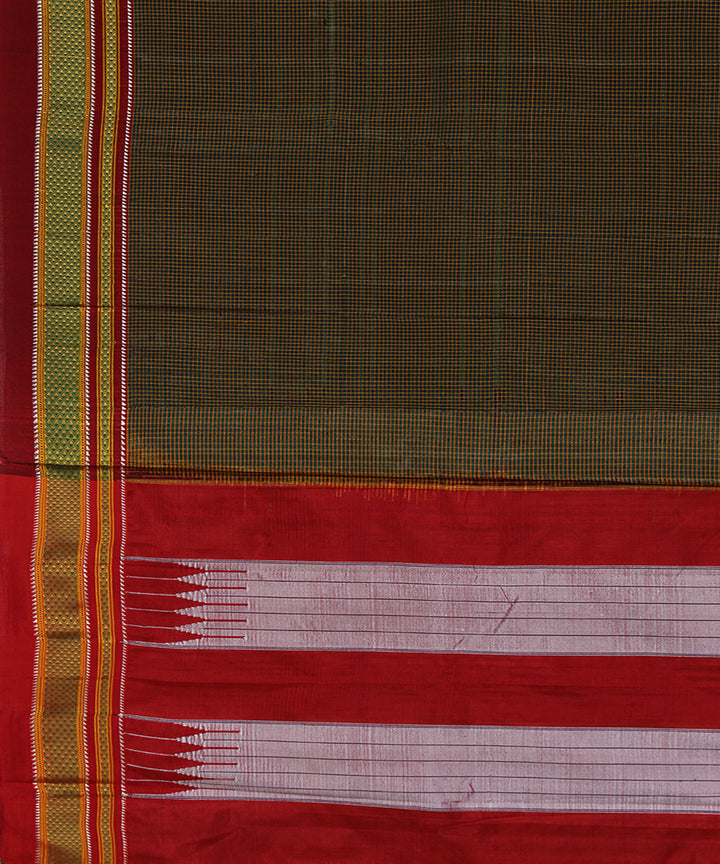 Black mustard green checks art silk handwoven chikki paras ilkal saree