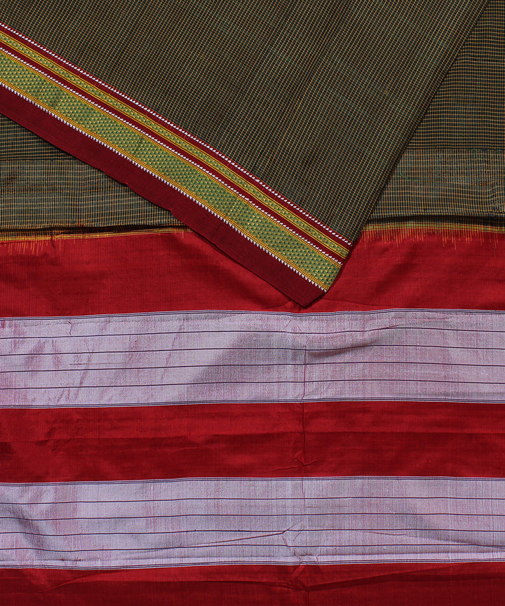 Black mustard green checks art silk handwoven chikki paras ilkal saree