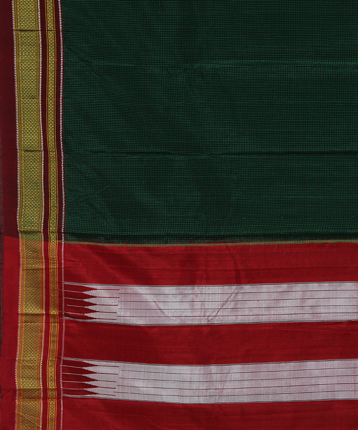 Black green checks art silk cotton handwoven chikki paras ilkal saree