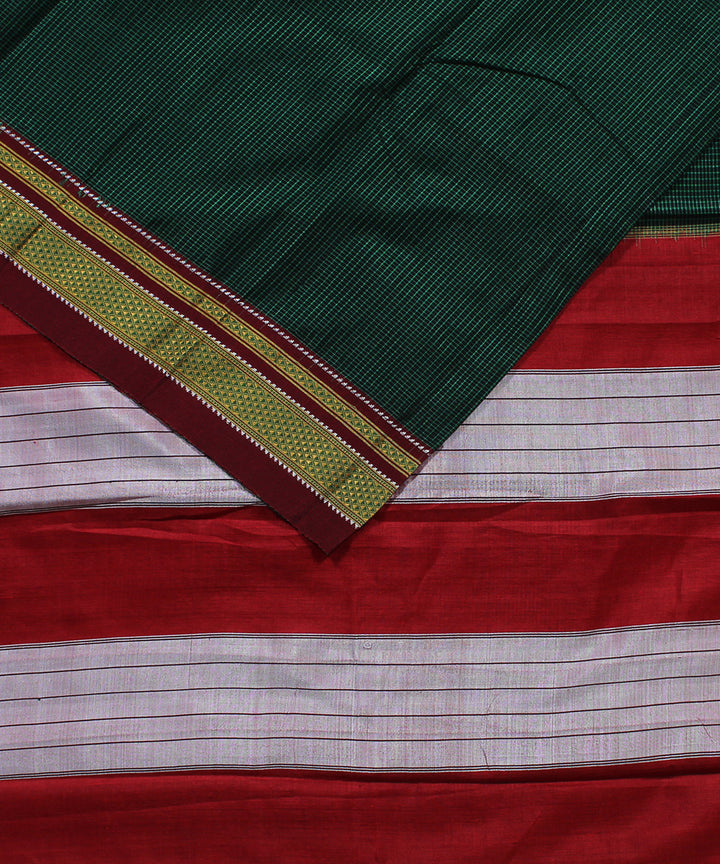 Black green checks art silk cotton handwoven chikki paras ilkal saree