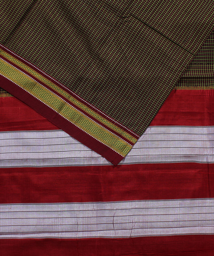 Black lime with pink checks art silk handloom chikki paras ilkal saree