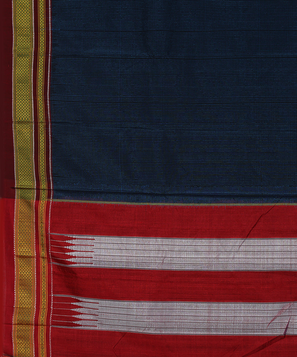 Black blue checks art silk cotton handwoven chikki paras ilkal saree