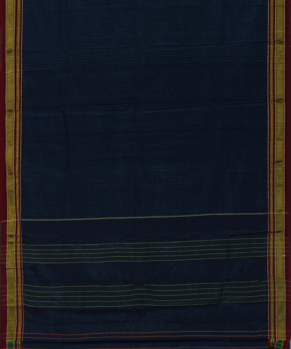 Black blue checks art silk cotton handwoven chikki paras ilkal saree