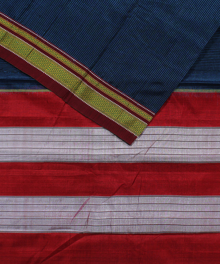 Black blue checks art silk cotton handwoven chikki paras ilkal saree