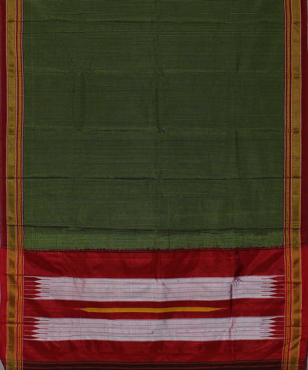 Lime green checks art silk handwoven chikki paras ilkal saree