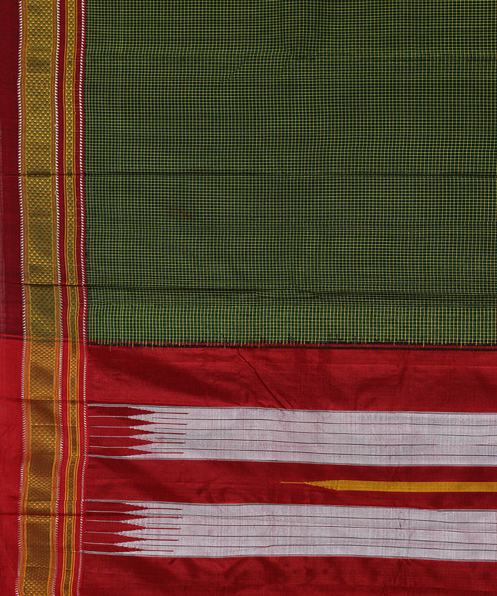 Lime green checks art silk handwoven chikki paras ilkal saree
