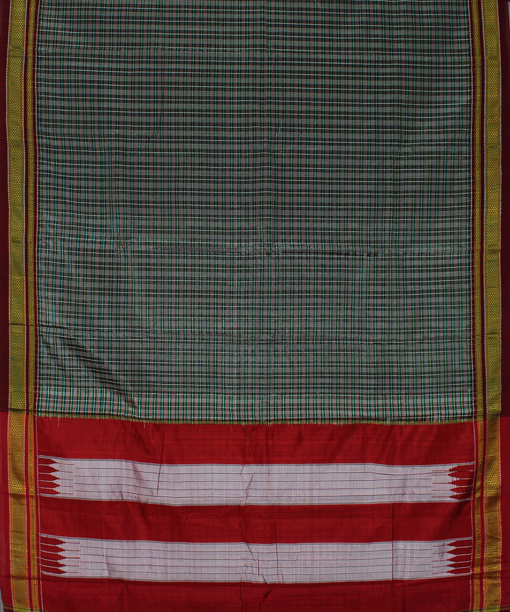 Green white pink checks art silk handwoven chikki paras ilkal saree