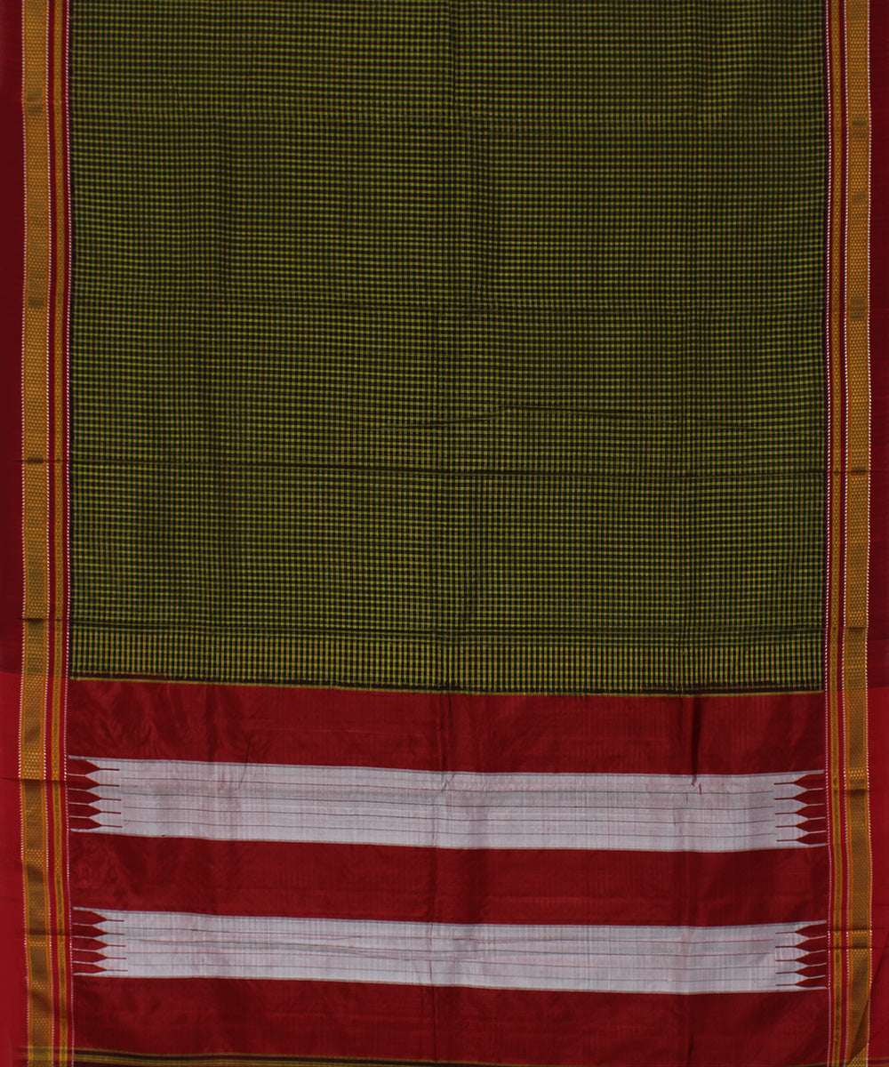 Black green checks art silk cotton handloom chikki paras ilkal saree