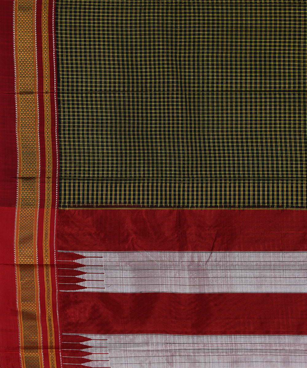 Black green checks art silk cotton handloom chikki paras ilkal saree