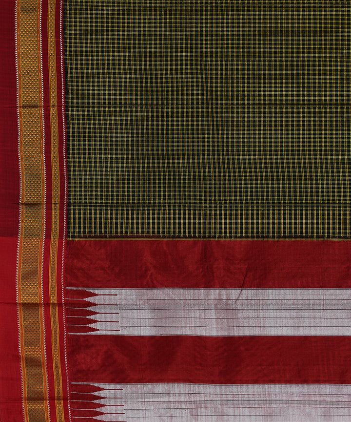 Black green checks art silk cotton handloom chikki paras ilkal saree