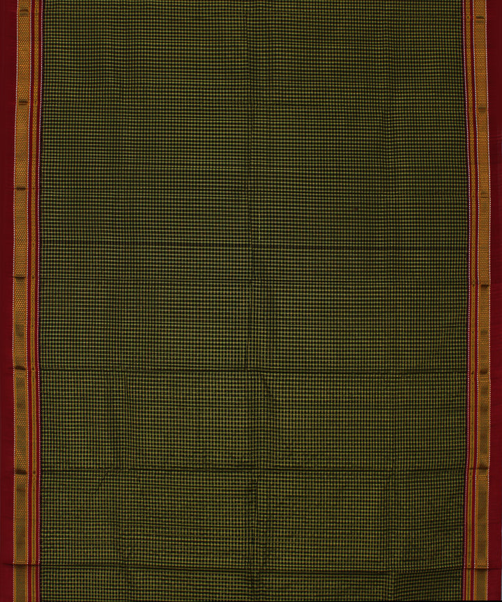 Black green checks art silk cotton handloom chikki paras ilkal saree