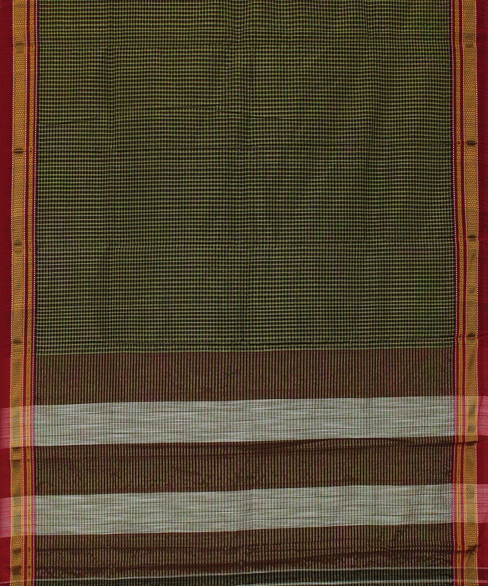 Black green checks art silk cotton handloom chikki paras ilkal saree