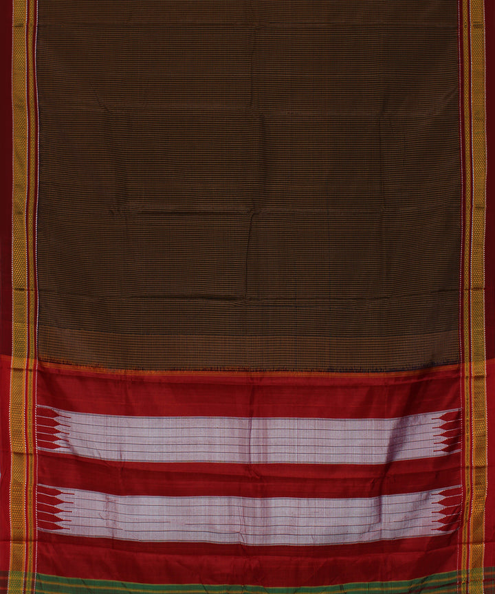 Black orange micro checks art silk handwoven chikki paras ilkal saree