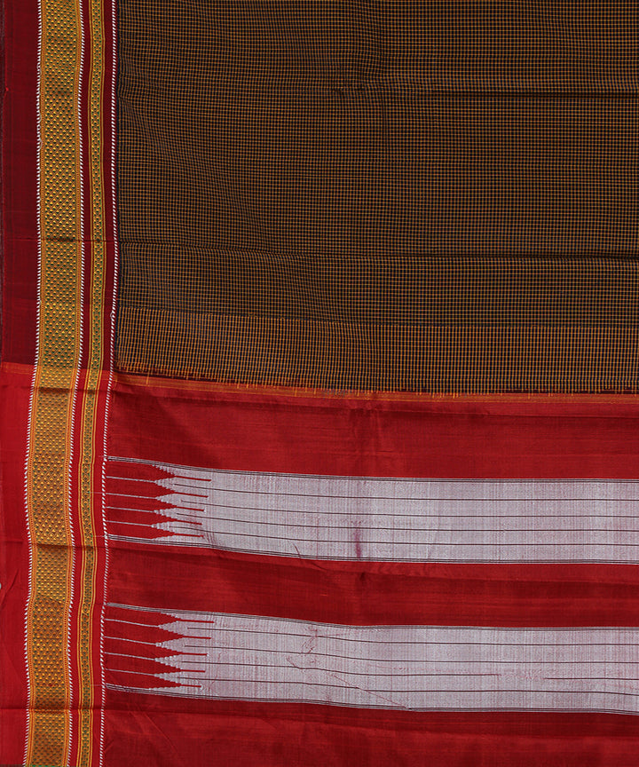 Black orange micro checks art silk handwoven chikki paras ilkal saree