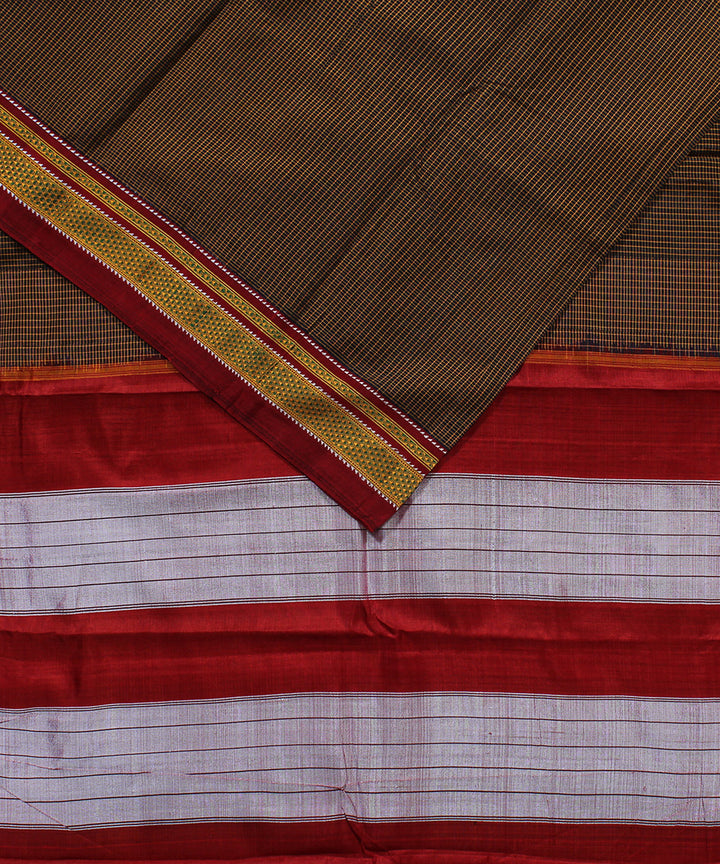 Black orange micro checks art silk handwoven chikki paras ilkal saree