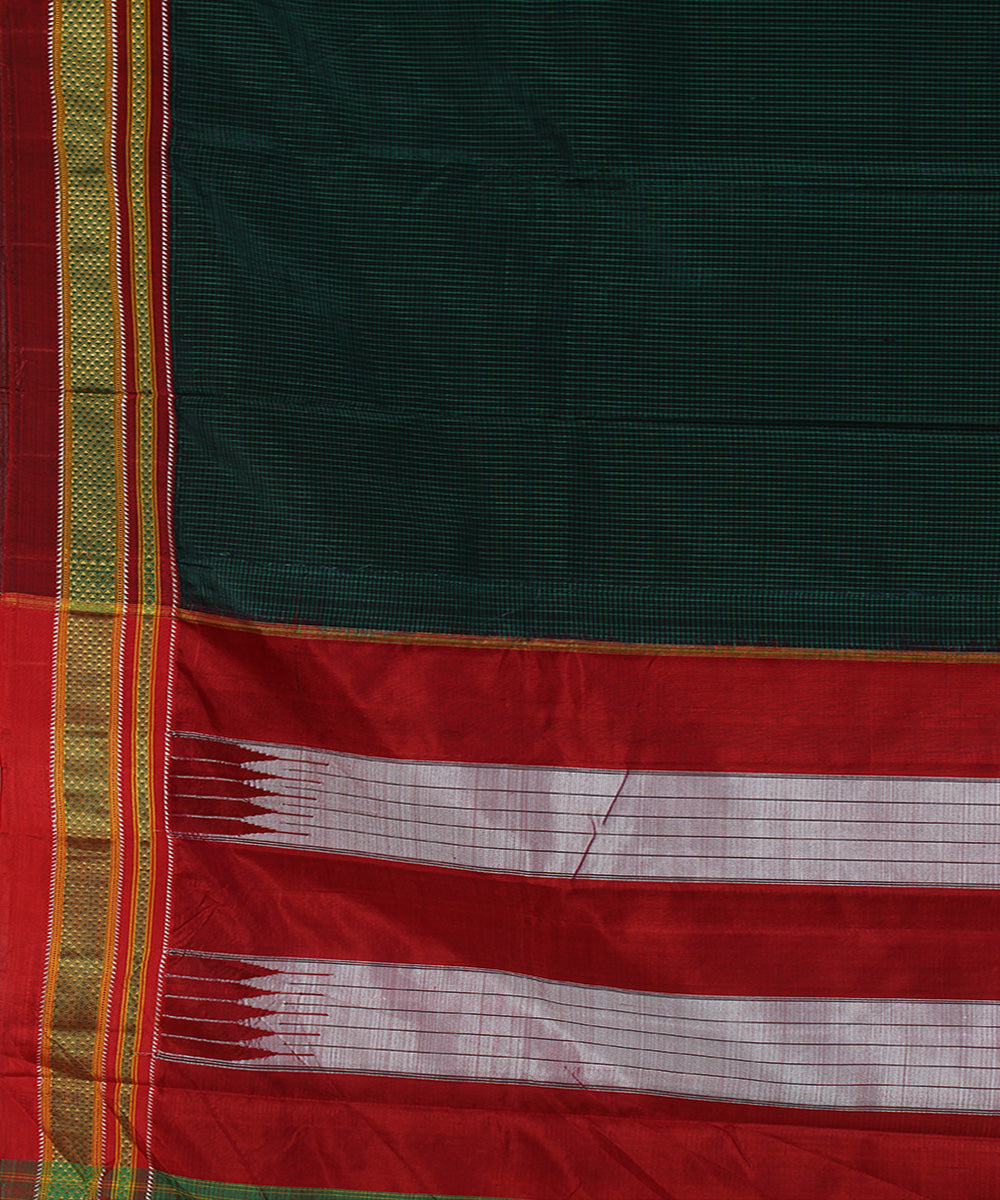 Black green micro checks art silk handwoven chikki paras ilkal saree