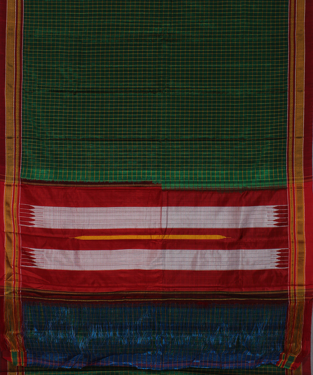 Green box checks art silk and cotton handloom chikki paras ilkal saree