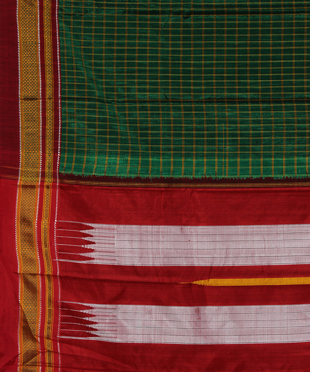 Green box checks art silk and cotton handloom chikki paras ilkal saree