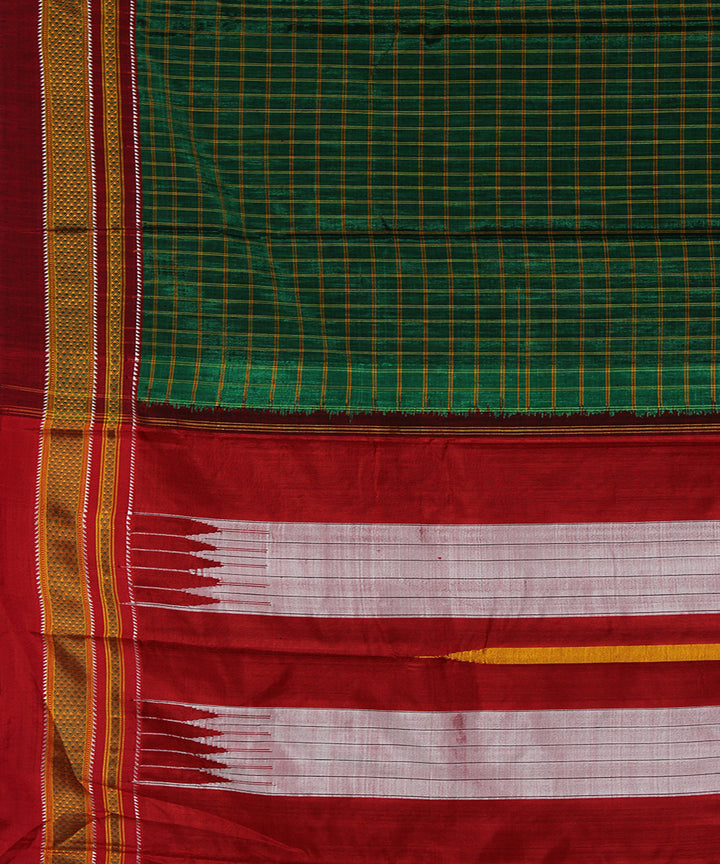 Green box checks art silk and cotton handloom chikki paras ilkal saree