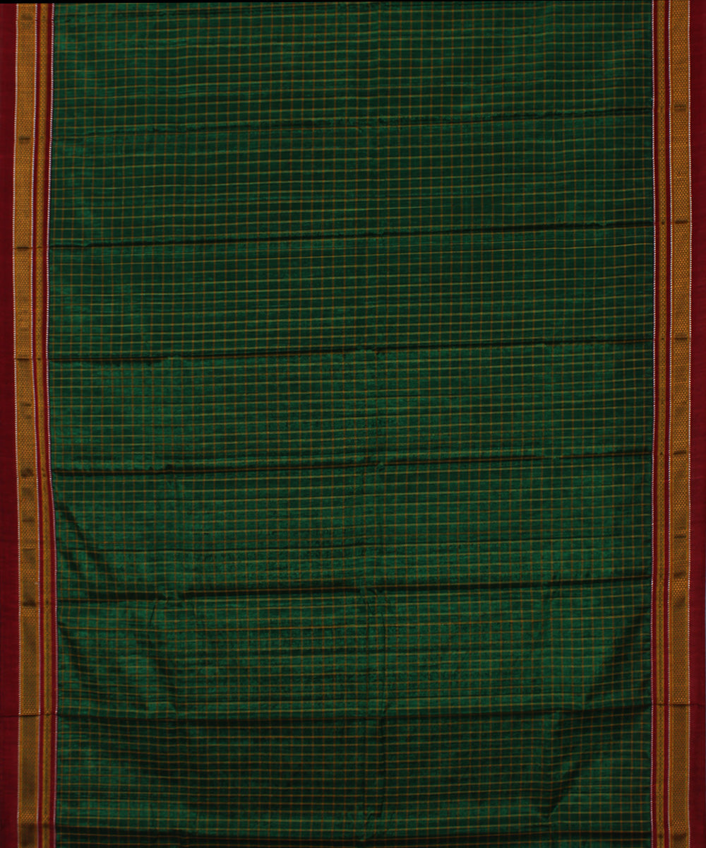 Green box checks art silk and cotton handloom chikki paras ilkal saree