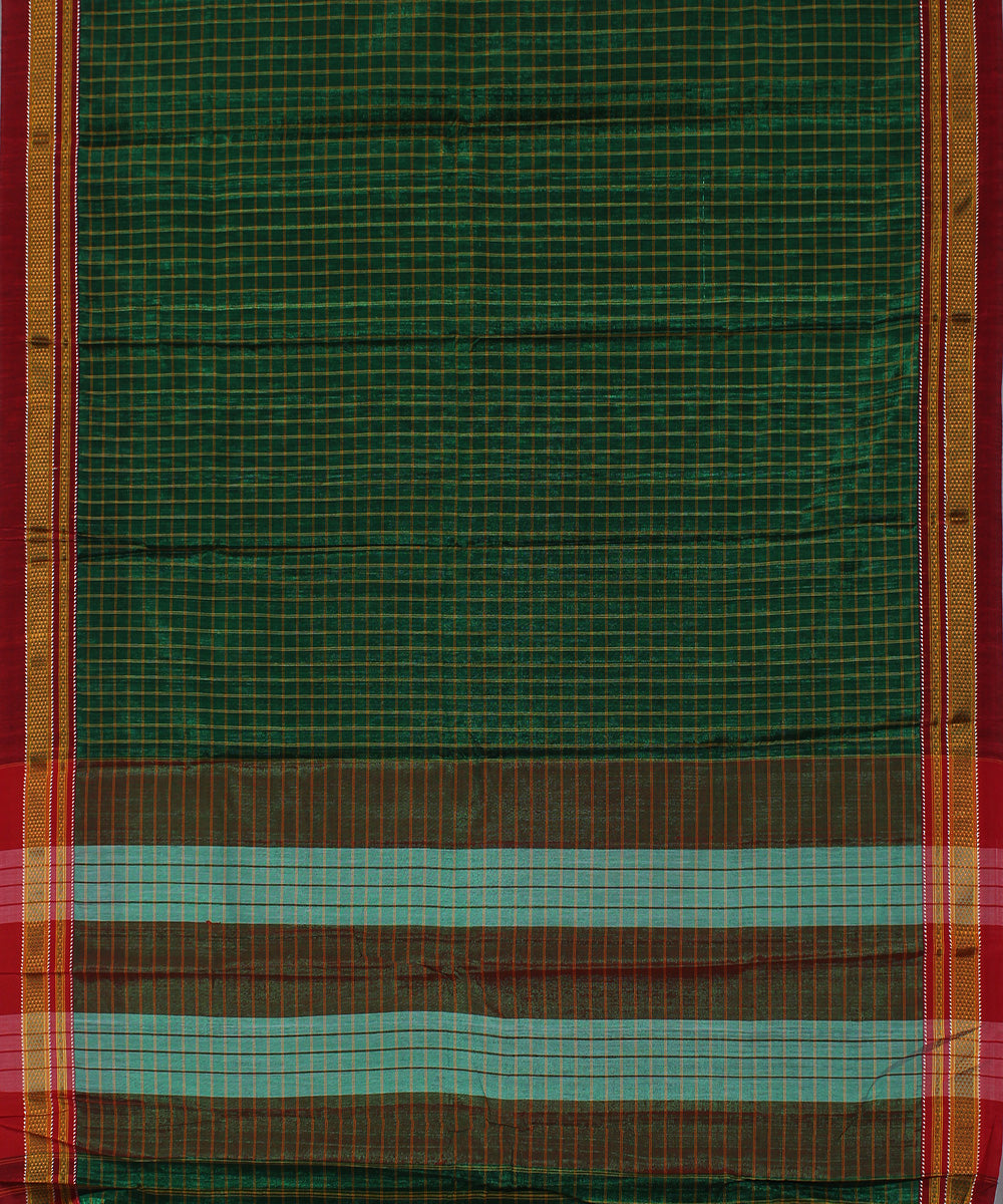 Green box checks art silk and cotton handloom chikki paras ilkal saree