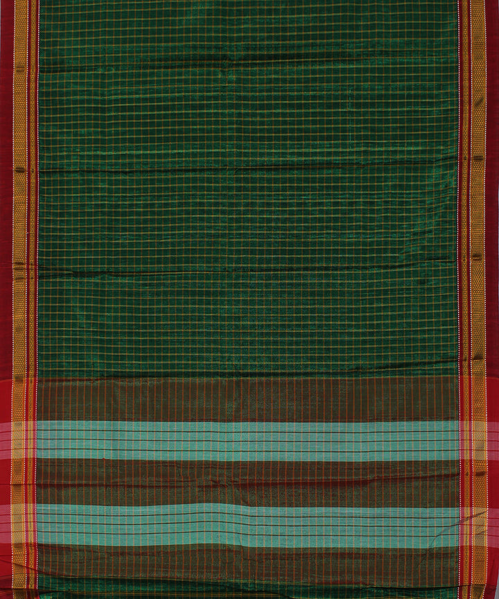 Green box checks art silk and cotton handloom chikki paras ilkal saree