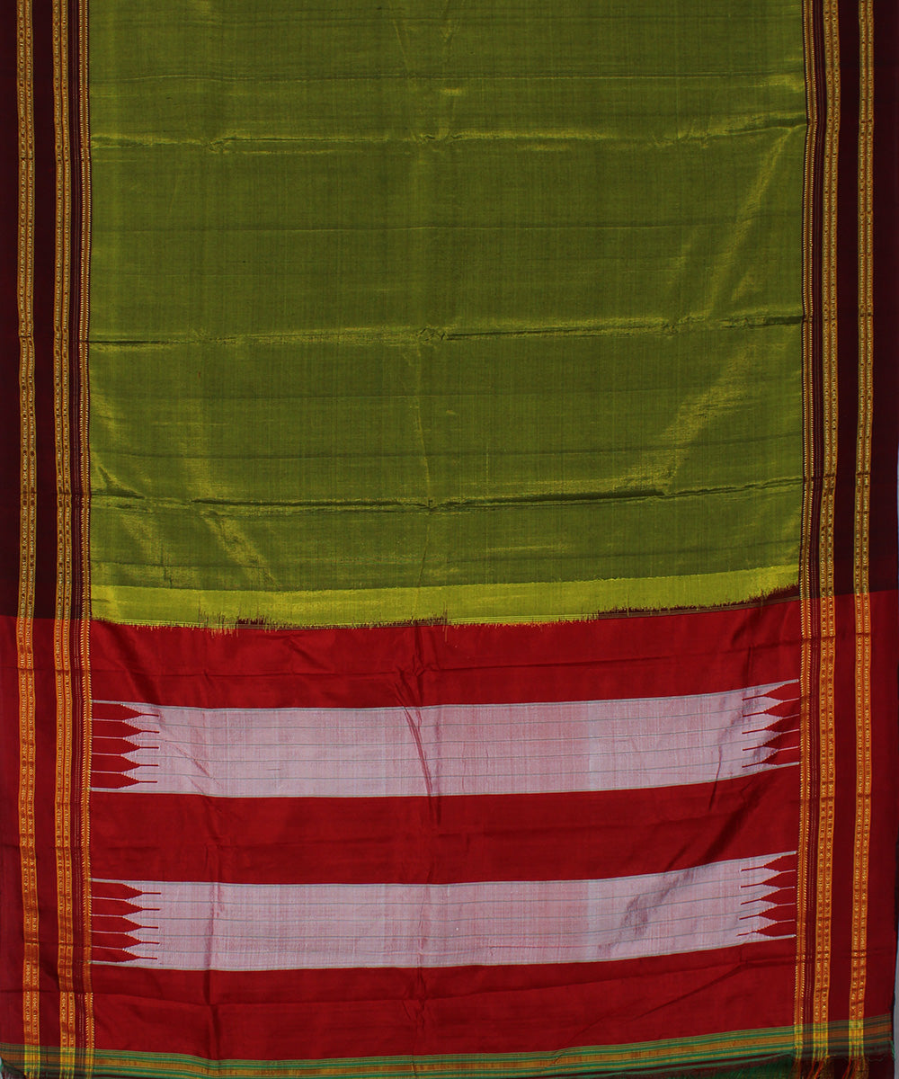 Olive green maroon art silk handwoven gayathri ilkal saree